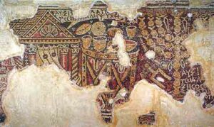 Mosaic from the fourth-century C.E. Samaritan synagogue at El-Khirbe. Image courtesy Yitzhak Magen