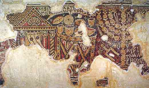 Mosaic from the fourth-century C.E. Samaritan synagogue at El-Khirbe. Image courtesy Yitzhak Magen