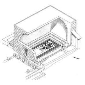 Reconstruction drawing of Samaritan synagogue. Courtesy Yitzhak Magen