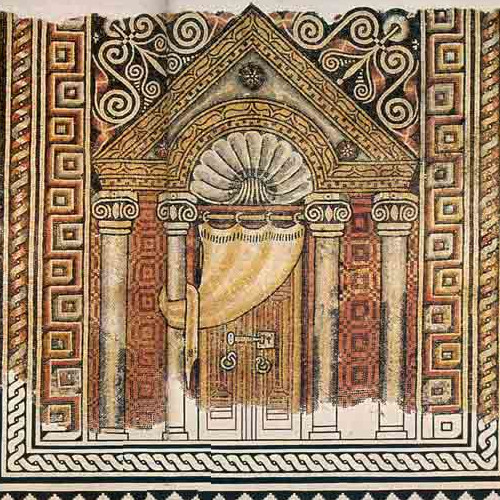 Fourth-century mosaic floor from the Samaritan synagogue at Khirbet Samara. Image courtesy Yitzhak Magen