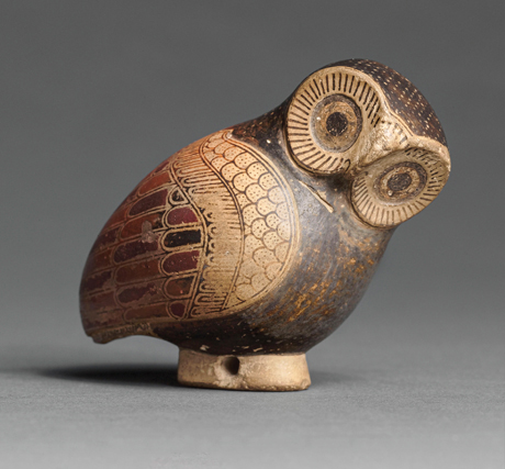 Owl-shaped terracotta aryballos from Corinth, Greece_ 2008 GrandPalaisRmn (musée du Louvre), Hervé Lewandowski