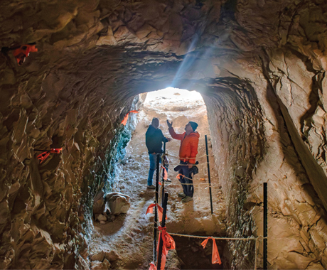 Archaeologists inspecting Ramat Rahel tunnel in Jerusalem